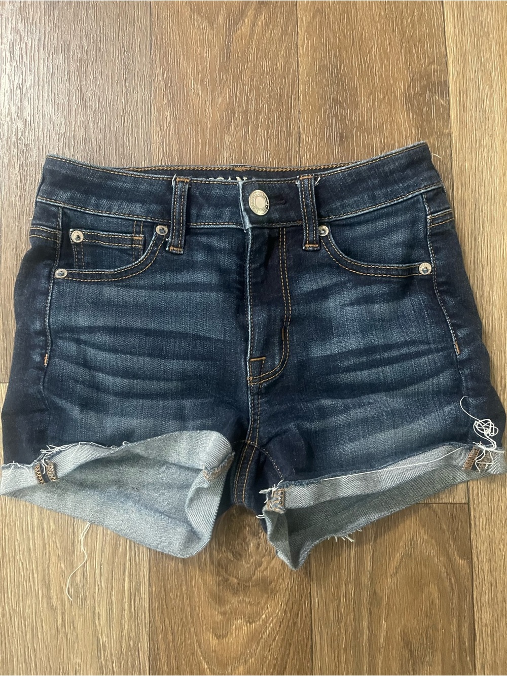 American Eagle Outfitters Dark Blue Rolled-Hem Denim Shorts
